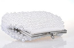 New Fashion Two Chains Women Pearl Evening Bag Clutch Gorgeous Bridal Wedding Party handbag 261Q