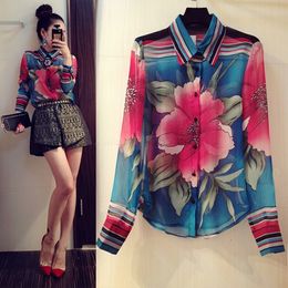 Women Blouses Direct Selling Free Shipping 2015 Autumn New Long-sleeve Shirt Female Chiffon Womens Slim Clothing B11 CB034030
