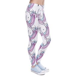 10pcs/lot Leggings Digital Printed Trousers Pink White Unicorn Legging Slim High Waist Legins Women Pants Free Shipping