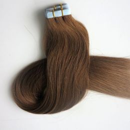 100g 40pcs Glue Skin weft Tape in human hair Extensions 18 20 22 24inch 8#/Light Brown Brazilian Indian hair extension