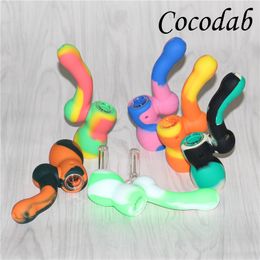 Newest design silicone tobacco pipes portable silicon smoking pipe with glass bowl dry herb bowls unbreakable good quality