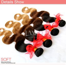 4Pcs Lot 8-30Inch Three 3 Tone Ombre Brazilian Body Wave Human Hair Extensions Weft Color 1B-4-27# Ombre Brazilian Virgin Hair Weave Bundles