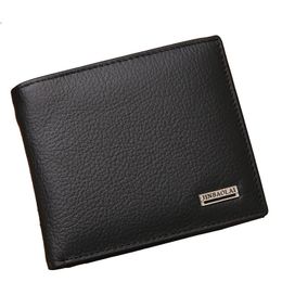 high quality fashion short trifold super slim simple plain black brown men genuine leather designer wallets