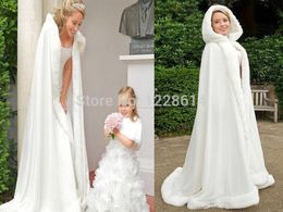 Stunning 2016 New Cheap Hooded Bridal Cape Ivory White Wedding Cloaks Faux Fur Perfect For Winter Wedding Bridal Wraps Bridal Cape Jacket