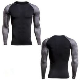 Brand Men Quick Dry Compression Shirt Long Sleeves Training tshirt Fitness Clothing Print Bodybuilding Gym Athletic Exercise Sport Shirt