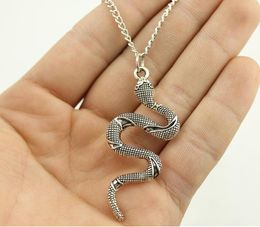 fashion antique silver tone 53*23mm snake pendant necklace, 70cm chain long necklace