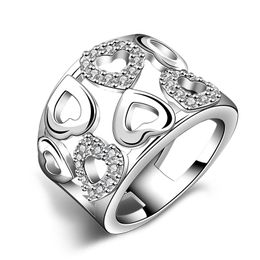 Free Shipping New 925 Sterling Silver fashion Jewellery Hollow heart-shaped with Diamond With Pave zircon ring hot sell girl gift 1755