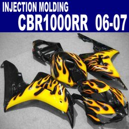 Injection Moulding ABS fairings set for HONDA 2006 2007 CBR1000RR aftermarket 06 07 CBR 1000 RR yellow flames in black fairing kit VV98