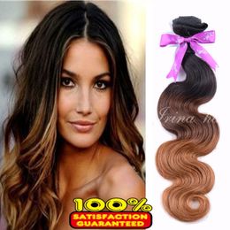 4Pcs/Lot Ombre 1B/4/30 Peruvian Virgin Hair 100g Malaysian Virgin Hair Body Wave 100% Unprocessed Remy Human Hair Weave Weaving Hair Bundles