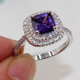 Fashion Jewellery Nice Emerald Cut 8mm Amethyst Diamonique 925 sterling Silver filled for Women Engagement Wedding Ring Size 5-11 gift
