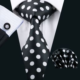 -Envío rápido Black Tie Black Dot Mens Mens Tie Pocket Square Gemelos Set 8.5cm reunión Business Casual Party Necktie Jacquard tejido N-1190