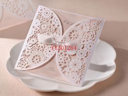 100pcs/lot Free Shipping Laser Cut Wedding Invitations Card Party Wihte Decoration Printable Flora Favours Convite do casamento