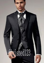 New Arrivals Two Buttons Black Groom Tuxedos Notch Lapel Groomsmen Best Man Wedding Prom Dinner Suits (Jacket+Pants+Vest+Tie) G5003