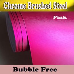 Hot Pink Chrome Brushed Steel Vinyl Wraps with air release Chrome brushed Alumium Sticker Film Car Tuning Wrapping :1.52*20M/Roll 5x66ft