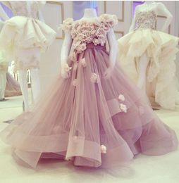 빈티지 Krikor Jabotian Flower Dresses Weddings Tiered Kid First Communion Dress Floor 길이 어린 소녀 대회 가운
