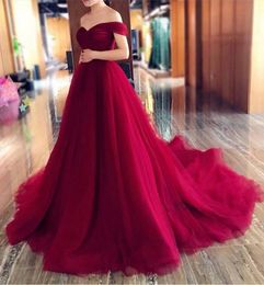 Sexy Dark Red Prom Gowns off Shoulder Lace-up Back Court Train Long Evening Dresses Strapless Lace