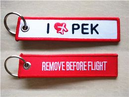 I Love Pek Aircraft Remove Before Flight Fabric Embroidered Keychain Key Tag Customise Logo Are Welcome 13x2.8cm 100pcs lot