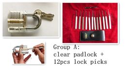 Transparent Practise lock+ 12 pcs Manganese lock picks set professional locksmith tools