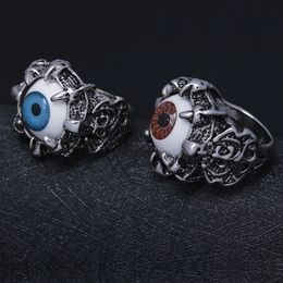 Wholesale Unisex Punk Retro Dragon Claw Red Evil Eye Skull Stainless Steel Biker Ring