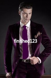 Classic Design Velvet Groom Tuxedos Groomsmen Best Man Suit Mens Wedding Suits Bridegroom Business Suits (Jacket+Pants+Tie) NO:689