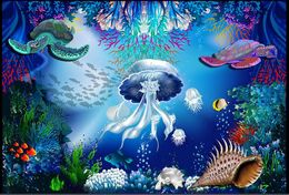 Floor wallpaper for kids room Jellyfish sea turtle 3D floor design Floor wallpapers for living room