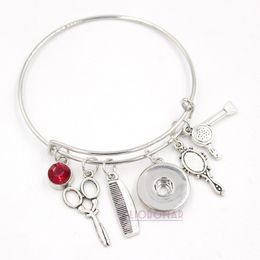 Wholesale Snap Jewelry Hair Stylist Bracelet Dryer Mirror Scissors Comb Charm Snap Button Bracelets Wire Expandable Bangle Bijoux Pulsera