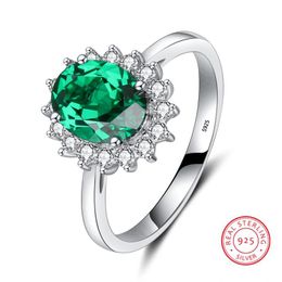 Sparkling Fashion Jewelry Cute Princess Ring Pure 100% 925 Sterling Silver Emerald CZ Diamond Gemstones Girl's Women Wedding Band Ring Gift