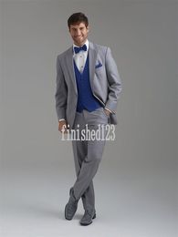 Custom Made Two Button Light Grey Groom Tuxedos Notch Lapel Groomsmen Best Man Wedding Prom Dinner Suits (Jacket+Pants+Vest+Tie) G5162