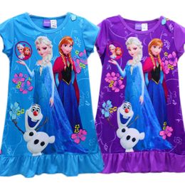 Frete grátis menina das Crianças meninas Congelados Elsa e Anna camisola vestido de roupa de dormir camisola vestido de pijamas de verão pijama cartoon pijamas pjs