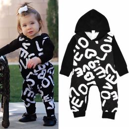 Baby Clothes Baby Boys Girls Hooded Romper Spring Autumn Cotton Long Sleeve Letter Jumpsuit Clothes Toddler Infant Outfits