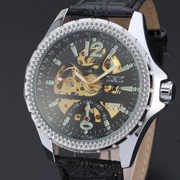 fashion watch new style men watches JARAGAR Leather bracelet skeleton mechanical watches JR36