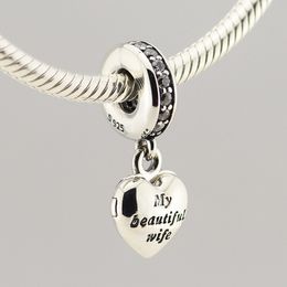 925 Sterling-Silver-Jewelry My Beautiful Wife Dangle Charm Beads with CZ Fits European DIY Jewelry Bracelets & Necklaces