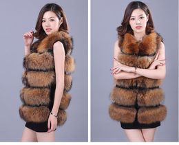 Wholesale-2016 New Fashion Luxurious Winter Warm Long Fox Fur Coat For Women Hot Natural Fur Jackets For Female Fur vest FREE SHIPPING