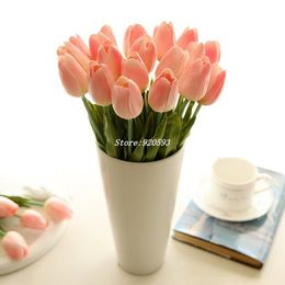 decorative flowers & wreaths wholesale- silk mini 21pcs/lot pu touch tulip real home artificial wedding decoration