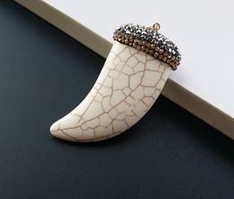 5pcs tophus Pave Pendant,Horn Ivory shape Tusk Pendant,,Rhinestone Crystal Caps Pendant,Natural white Tophus Tooth Pendant PD002