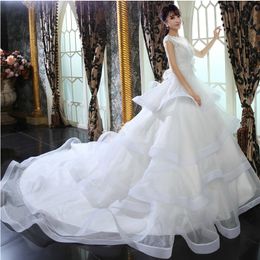 Lace Wedding Dresses A-Line Jewel Sleeveless With Sash Chapel Train Custom Made Bridal Gowns Dress for Church Garden