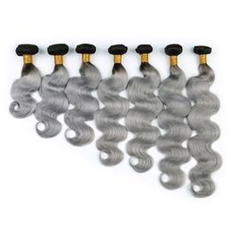 ELIBESS HAIR- 1B/Grey Ombre Remy Human Hair Extensions Body Wave Hair 3 Bundle 80g/piece Grey Hair Wave