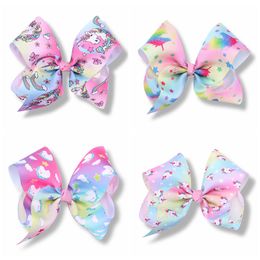 20pcs Girls Jojo Unicorn 7 inch hair Bows Alligator Clips big Paint Love ombre rainbow bowknot hairpins headwear bobbles Accessories HD3514