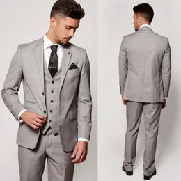 Light Grey Wedding Tuxedos Three Pieces Men Wedding Suits Custom Made Latest Coat Pant Designs Groom Tuxedo Formal Business Wear