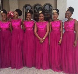 Nigerian Full Sequined Bridesmaids Dresses Long Fuschia Maid Of Honour Gowns Plus Size Wedding Guest Dress