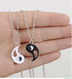 Yin Yang Pendant Necklace Black White Couple Sister Friend Friendship Jewelry Unique Personalized Gifts