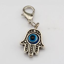 Hot ! 100PCS Antique Silve Hamsa Hand EVIL EYE Kabbalah Good Luck Charms With lobster clasp Fit Charm Bracelet DIY Jewellery 13x32.5mm