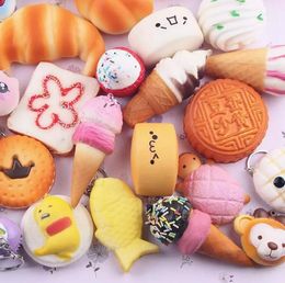 Kawaii Squishy PU Cute Lovely Cartoon Pendant Kawaii Squishy Simulation Bread Food Squishy Super Key Chain Decompression Toys 20 pcs a lot