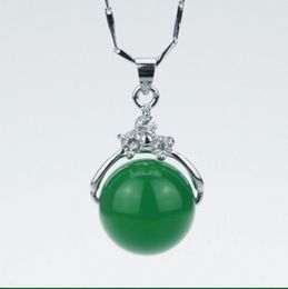 Hide silver inlay - natural red green agate - handmade carving (ball), lucky necklace pendant