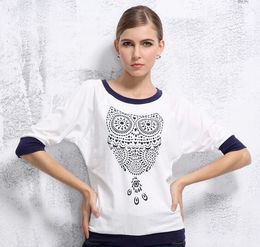 2014 New T Shirt For Women Fashion Cotton Tops Owl Printed Half-Sleeve Blouse Casual Shirt S/M/L/XL DF-095