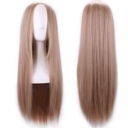 styled wigs UK - WoodFestival Carve long straight hair wigs blonde women wig synthetic hair none lace wig natural style