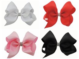 50 pcs 18CM solid colour ribbon ABC hair bows clips with a row CZ diamond Party Pageant headwear Accessories HD3492