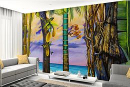 Seaside bamboo palm tree landscape oil painting tv backdrop 3d wallpapers bathroom