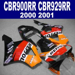 Free Customise fairing kit for HONDA CBR 900 RR CBR929 00 01 CBR900RR 2000 2001 red orange black REPSOL fairings set HB32