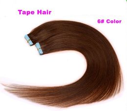 light brown extensions UK - 100g=40pcs 18 20 inch 6# light brown Glue Skin Weft PU Tape in Human Hair Extensions INDIAN REMY huge stock 3-5 days delivery